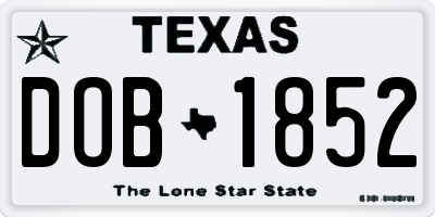 TX license plate DOB1852