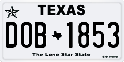 TX license plate DOB1853