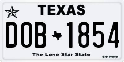 TX license plate DOB1854