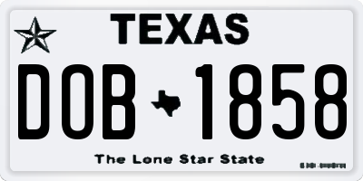 TX license plate DOB1858