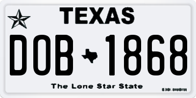 TX license plate DOB1868