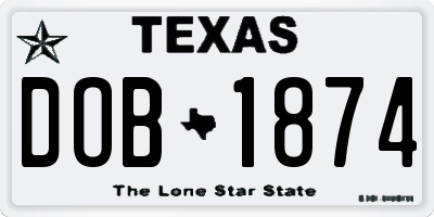 TX license plate DOB1874