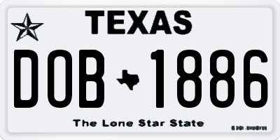 TX license plate DOB1886
