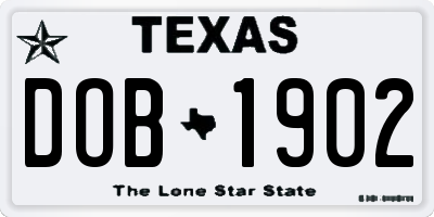 TX license plate DOB1902