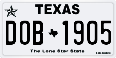 TX license plate DOB1905