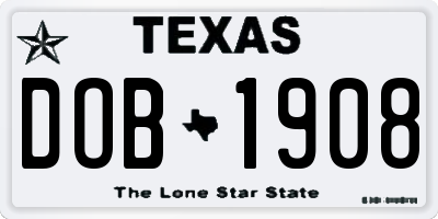 TX license plate DOB1908