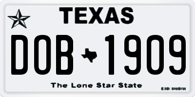 TX license plate DOB1909