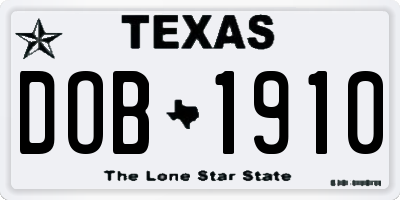 TX license plate DOB1910