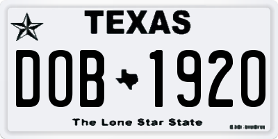TX license plate DOB1920