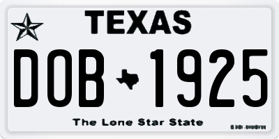 TX license plate DOB1925