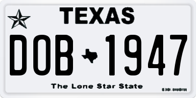 TX license plate DOB1947