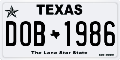 TX license plate DOB1986