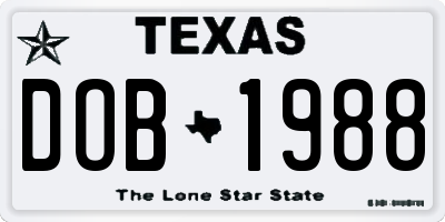 TX license plate DOB1988