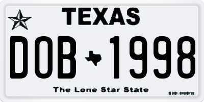 TX license plate DOB1998