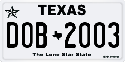 TX license plate DOB2003
