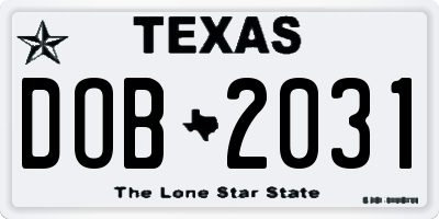 TX license plate DOB2031