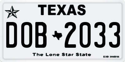 TX license plate DOB2033