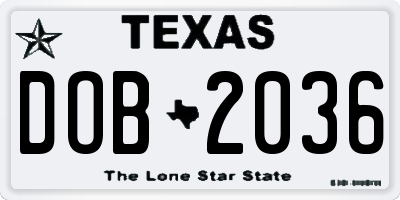 TX license plate DOB2036