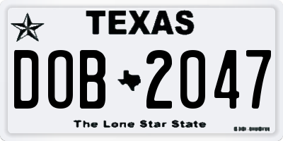 TX license plate DOB2047
