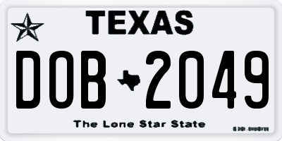 TX license plate DOB2049