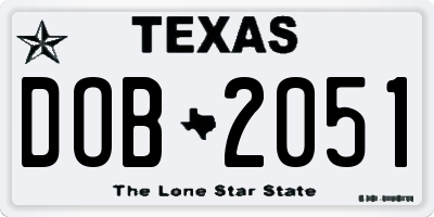 TX license plate DOB2051