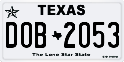 TX license plate DOB2053