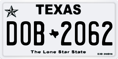 TX license plate DOB2062