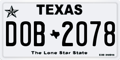 TX license plate DOB2078