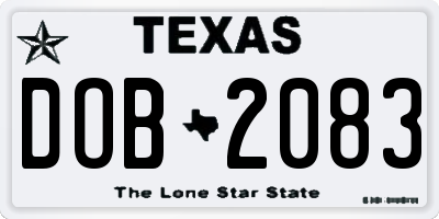 TX license plate DOB2083