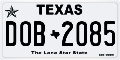 TX license plate DOB2085