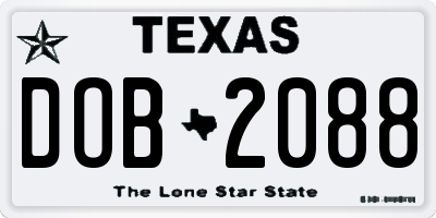 TX license plate DOB2088
