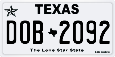 TX license plate DOB2092