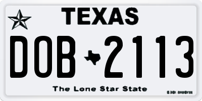 TX license plate DOB2113