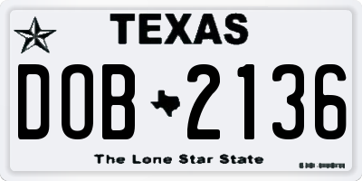 TX license plate DOB2136