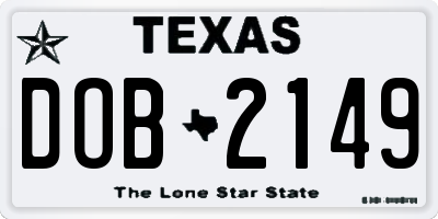 TX license plate DOB2149