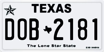 TX license plate DOB2181