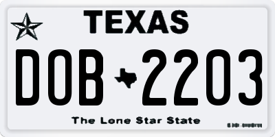 TX license plate DOB2203