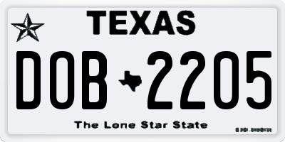 TX license plate DOB2205