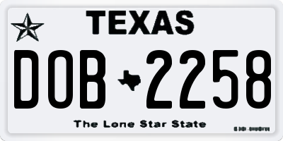TX license plate DOB2258