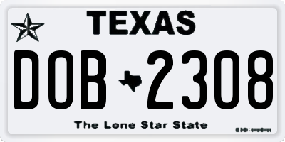 TX license plate DOB2308