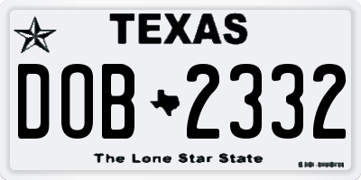 TX license plate DOB2332