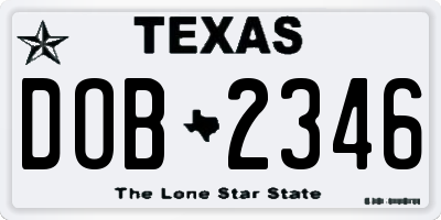 TX license plate DOB2346