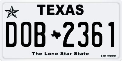 TX license plate DOB2361