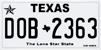 TX license plate DOB2363