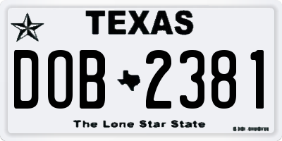 TX license plate DOB2381