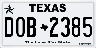 TX license plate DOB2385