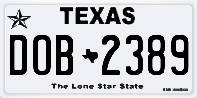 TX license plate DOB2389