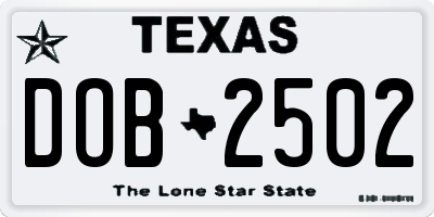 TX license plate DOB2502