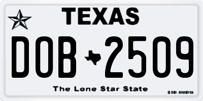 TX license plate DOB2509