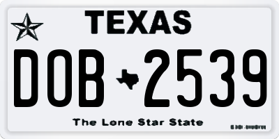 TX license plate DOB2539